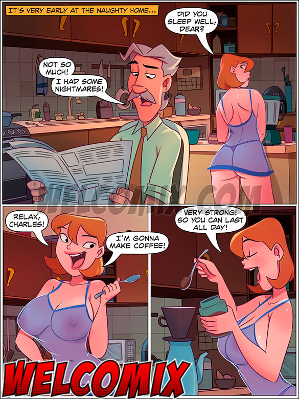 Andy appears in the kitchen and gets horny when he sees Mary dressed in a sweater and with her big ass on exhibition - The Naughty Home - Coffee with sex